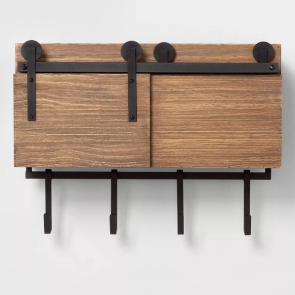 Threshold Entryway Barn Door Hook Rail w/Wood Cabinet Farmhouse Style Modern - Picture 3 of 3